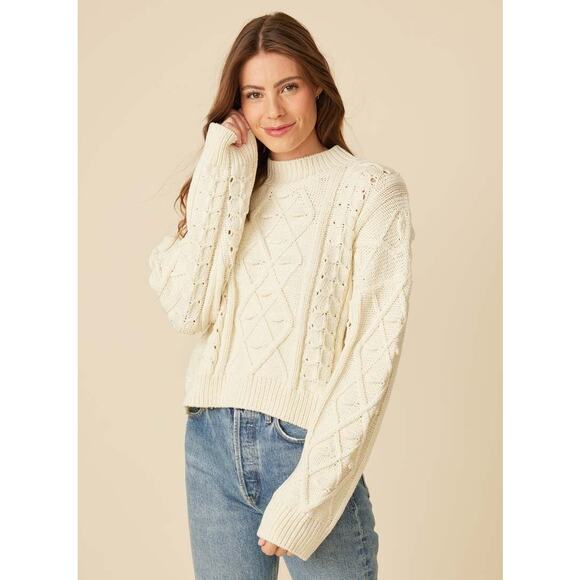NWT One Grey Day Laurel Cable Pullover Sweater Cream Women's Size XS - Picture 1 of 5